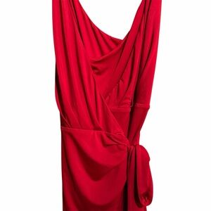 Like New NBD x NAVEN Red Midi Wrap Dress Pleated Stretch Crepe XS